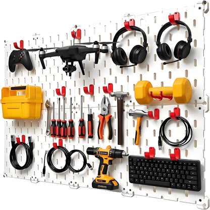 Kulle Peg Board,8 Pack Pegboard Wall Organizer,Plastic Pegboard Panels,Easy Install Heavy Duty Peg Board for Walls Home, Garage Tool Storage, Office Organization, Craft Room, Kitchen(White)