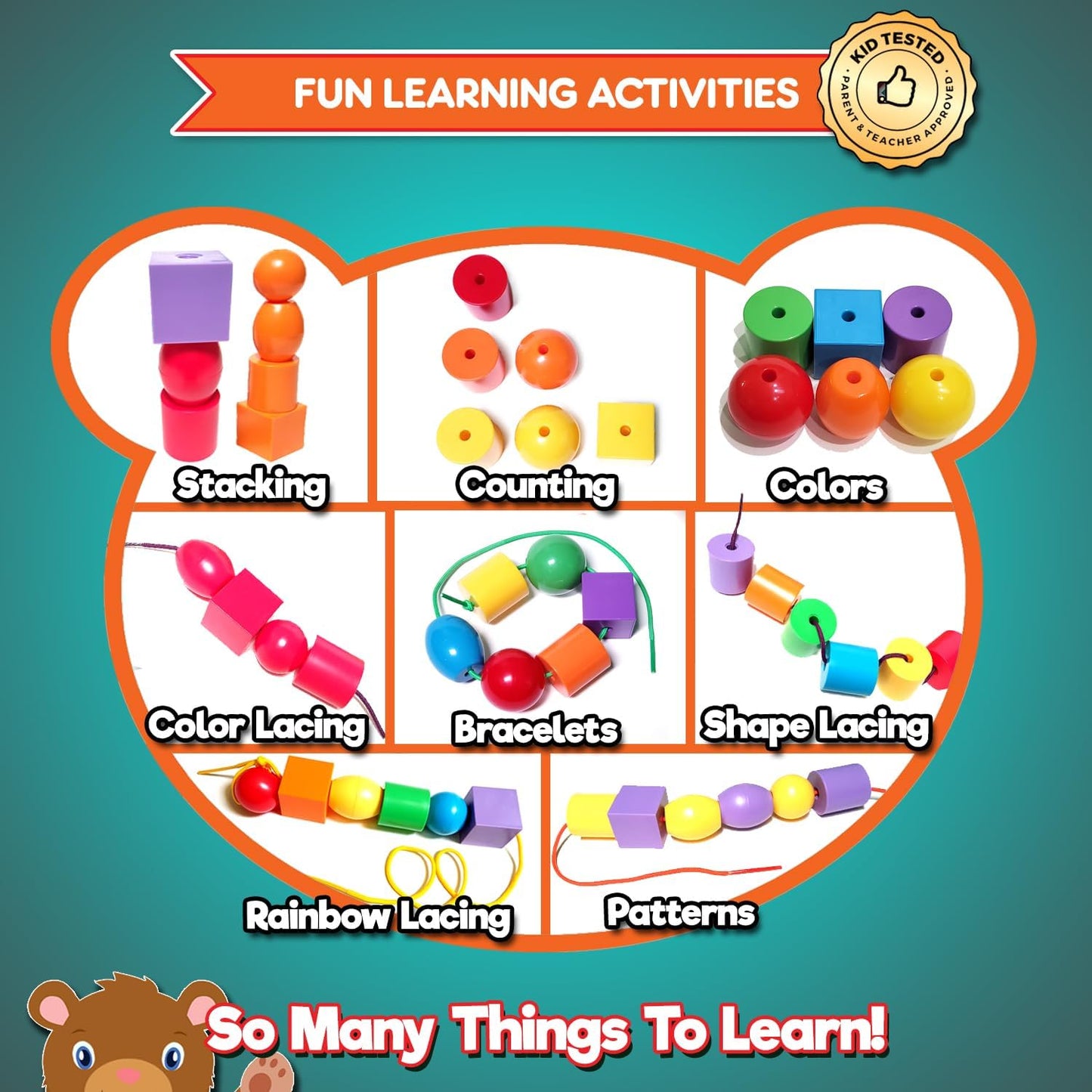 Jumbo Lacing Beads for Kids - Montessori Toddler Games and Educational Toys - Rainbow Matching Game and Stringing Bead Set with Toy Storage and Learning Activities eBook