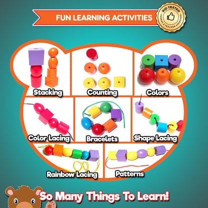 Jumbo Lacing Beads for Kids - Montessori Toddler Games and Educational Toys - Rainbow Matching Game and Stringing Bead Set with Toy Storage and Learning Activities eBook