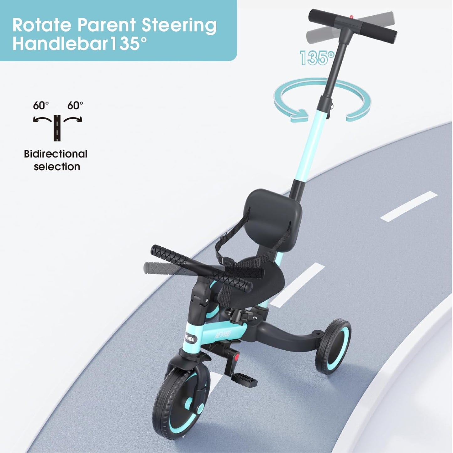 newyoo Toddler Tricycle with Push Handle for 1-3 Year Old, Toddler Bike, Birthday Gift and Toy for Boys and Girls, 5 in 1 Kids Trike, Balance Bike with Backrest and Safety Belt, Khaki, TR007