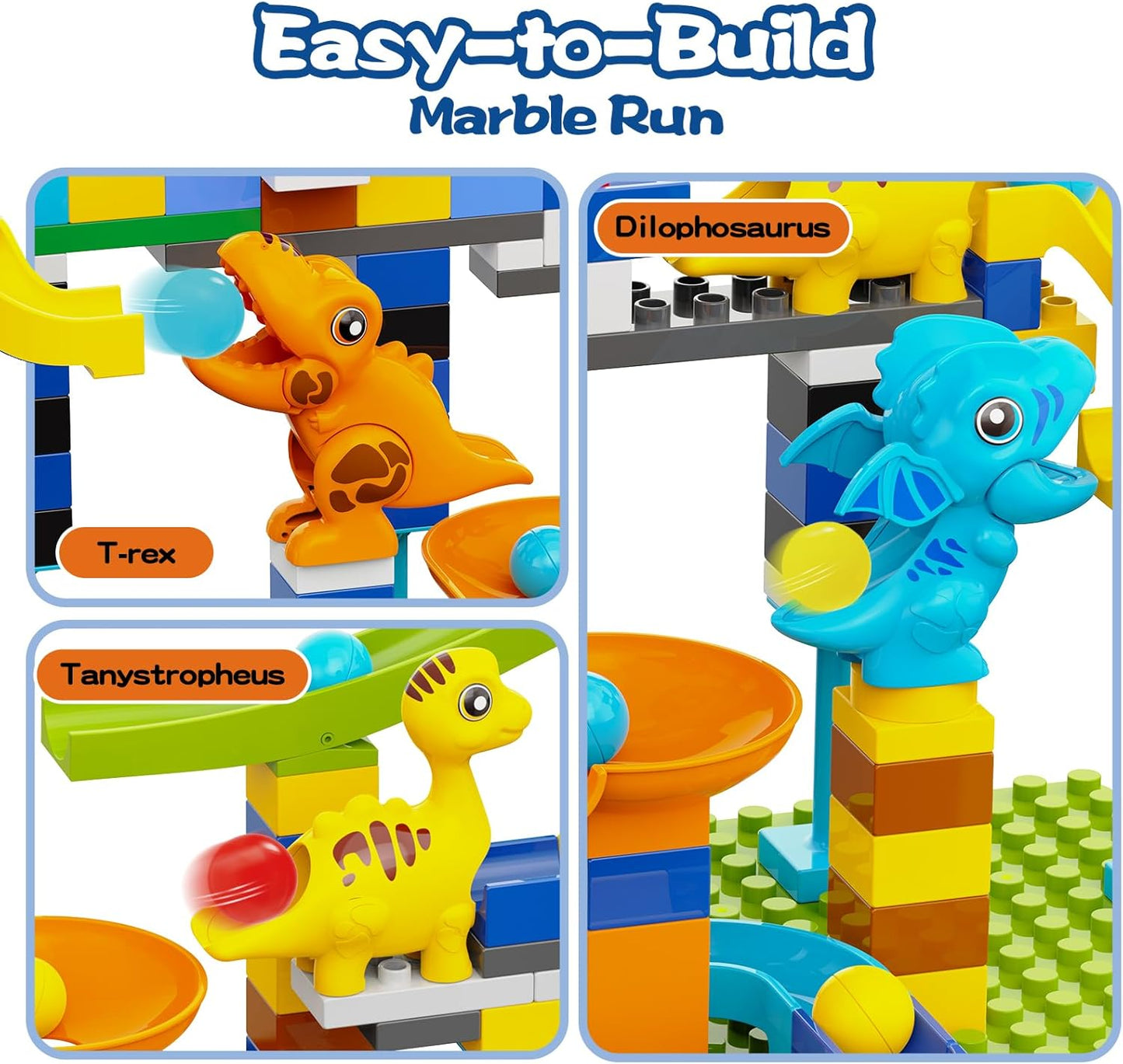 Anpcso Marble Run Building Blocks for Kids Age 3-8, 128 Pcs STEM Building Bricks Set with Toss Ring Game, Educational Learning Toys for Toddlers Boys Girls Gifts- Compatible with All Major Brands