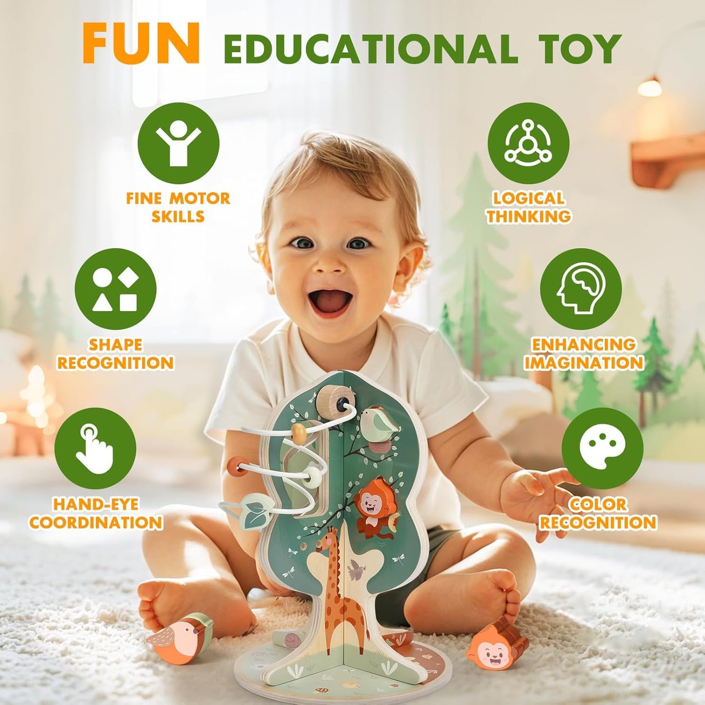 Joyreal Wooden Activity Cube - 11-in-1 Montessori Toys for 1+ Year Old Boys & Girls, Early Developmental Learning Toys for Toddlers and Kids, Ideal 1st Birthday Gift Toys for Baby(Animal Theme)