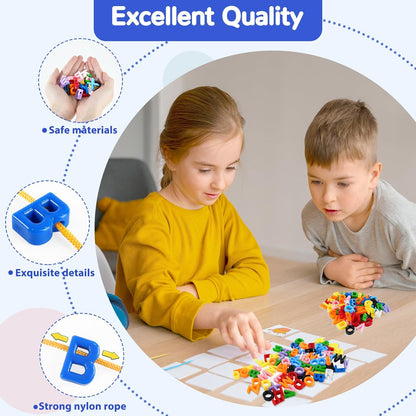 278 Pcs Lacing Letters Beads, 10 Color Alphabet Letter Beads Learning Toys with 18 Laces, Lowercase ABC Bead Letters Toys for Kids Ages 3+, Home Manipulatives for Preschoolers, Back to School Supplies