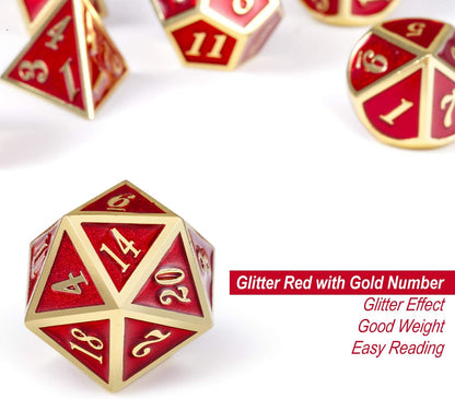 DnDnD Heavy Polyhedral Metal Dice Set with Metal Box, 7-die Shiny Blue Surface with Golden Number for RPG,Dungeons and Dragons,Pathfinder,Shadowrun,D&D,Role Palying Game and Math Teaching - Colors B