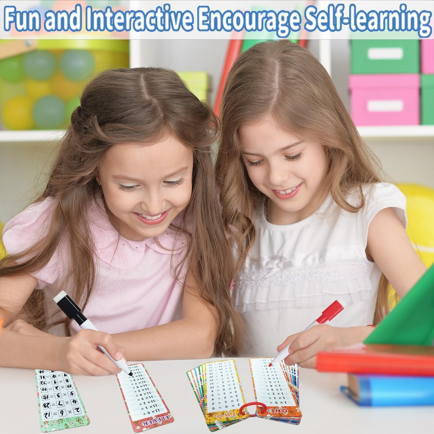 0-12 Multiplication Flash Cards, Large Educational Math, Times Table Flashcards Chart, with 15 Cards, 2 Dry Erase Markers, 1 Rings, Educational Multiplication for Classroom Home