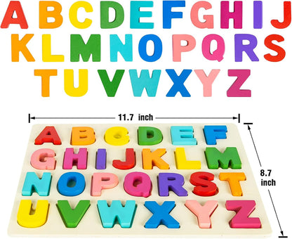 Attmu Wooden Puzzles for Toddlers, 6 Pcs Alphabet Puzzle ABC Shape Number Animal Farm Puzzle, Learning Toys for Kids, Preschool Educational Activities Toddler Gift Toys for Girls Boys Christmas Easter