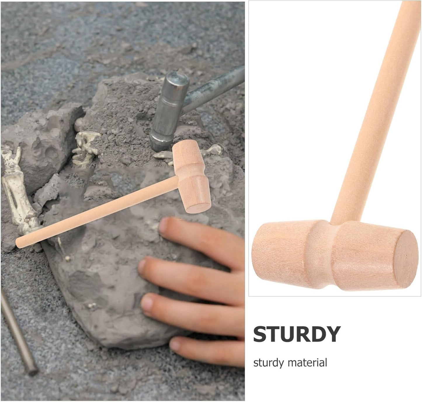 Vaguelly Dinosaur Digging Tools Toy Set with Wooden Hammer Chisel Brush - Educational Stem Excavation Kit for Kids Ages 4-12 Creative Learning Science Accessories