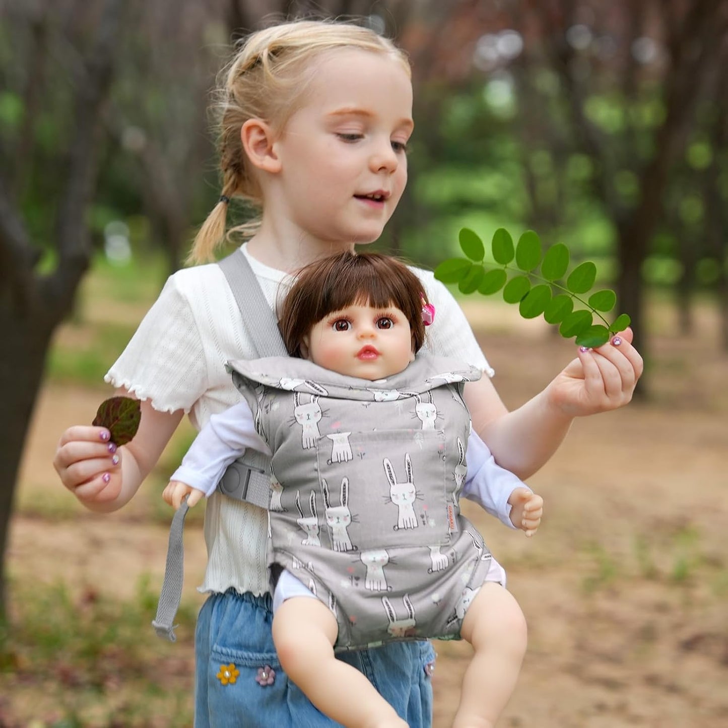 GAGAKU Baby Doll Carrier for Little Girls, Reborn Doll Accessories for Toddlers 3+ Years Old, Kids Toy Baby Dolls Sling Carrier - Pink - Moonflower
