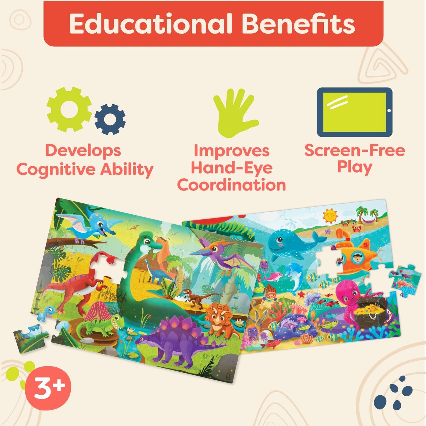 B. toys – Under The Sea Floor Puzzle – Kids Puzzles Jigsaw Puzzles – 48 Pieces Kids Puzzle with Ocean Animals – Educational 24 x 36-Inch Learning Toy for 3+ Years – Colorful Marine Life Adventure-Inch