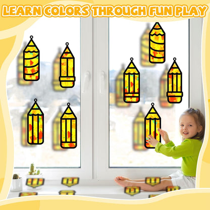 32 Sets Outer Space Suncatchers Craft Kit DIY Window Stained Glass Effect Planet Astronaut Alien Paper Crafts Home School Classroom Decoration Kid Birthday Gift Creative Art Project Activity Game - Colors B