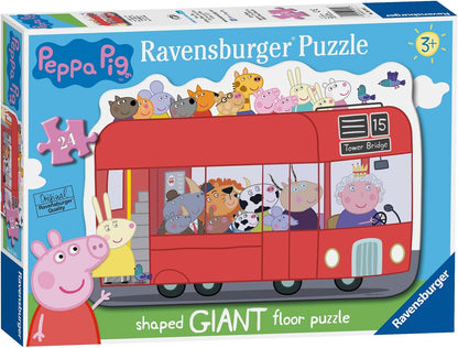 Ravensburger Peppa Pig: London Bus 24 Piece Giant Shaped Floor Jigsaw Puzzle for Kids - Screen-Free Activity Boosts Concentration and Focus