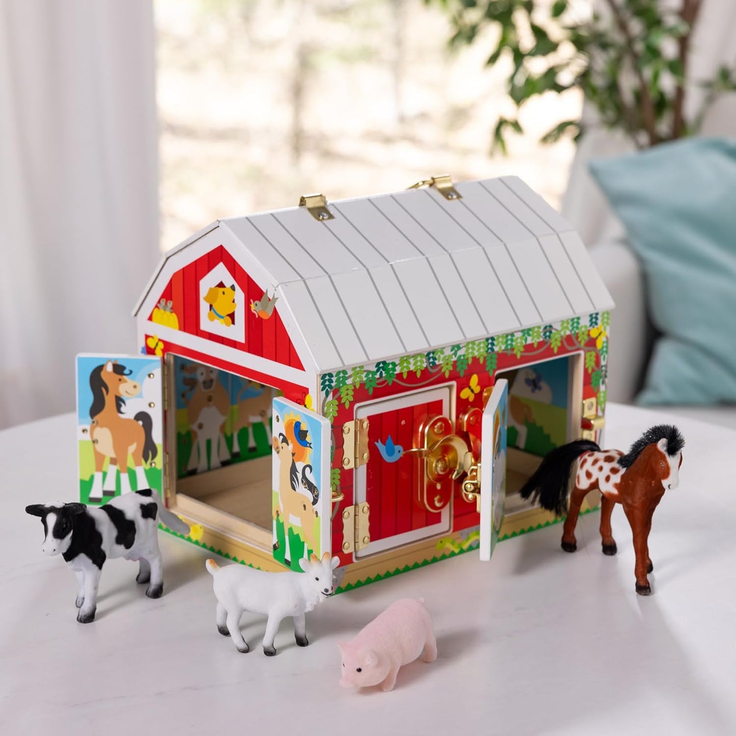 Melissa & Doug Latches Barn Toy Sensory Activity, Doors and Locks Toy, Farm Animals, for Kids Ages 3+
