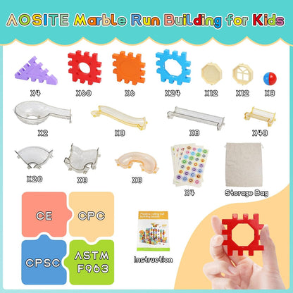 AOSITE 234 PCS STEM Marble Run Building Learning Toy Kid Gift Construction Race Track Marbles Run Building Block for 4 5 6 7 8 9 10 11 12Years, Creative Marble Run Games Boy Girl Birthday Xmas Present