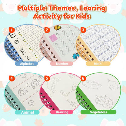 Elover Magic Grooved Writing Practice for Kids,Reusable Grooved Handwriting Workbooks Ages 3-8 for Preschool Grooved Handwriting Practice (6 Books)