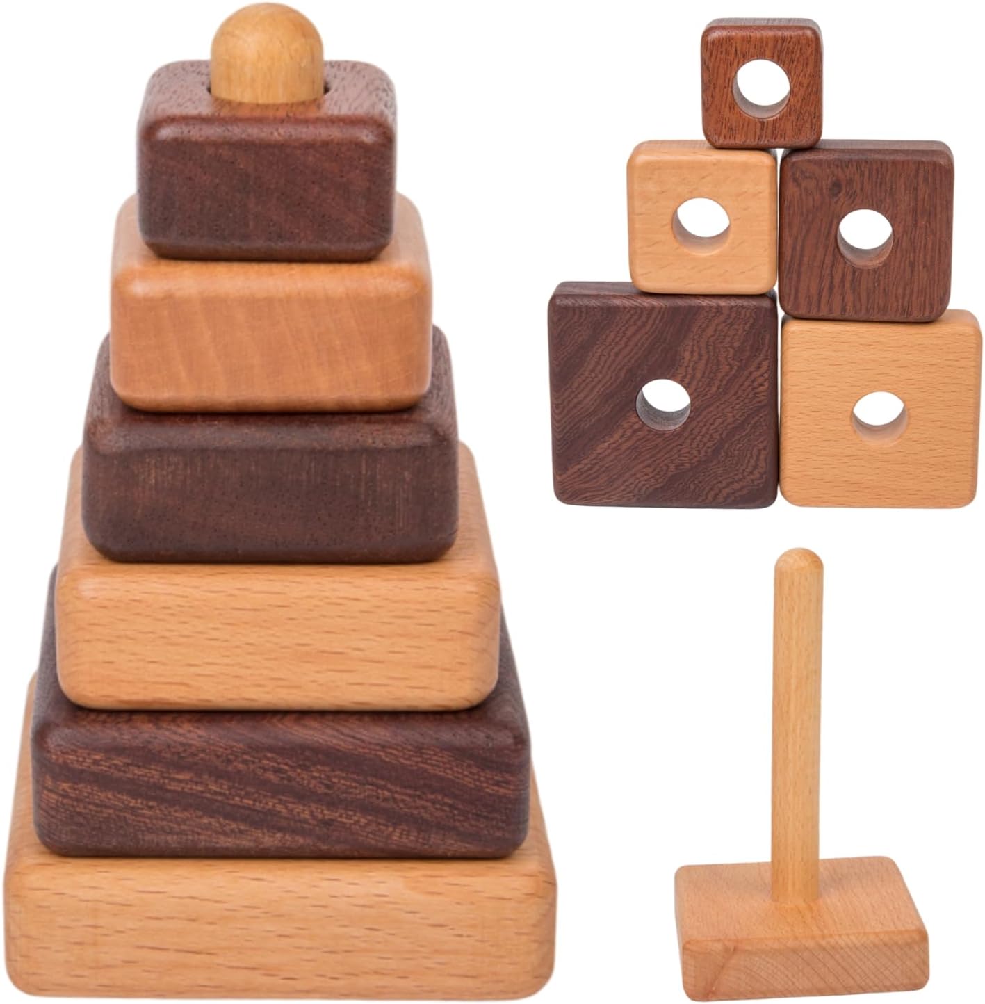 Adena Montessori Ring Wooden Stacking Toy,Montessori Geometric Stacker Wooden Educational Toy,Baby and Toddler Ages 12+ Months Shape Sorter and Stacking Toy, Stacking Tower Toy for Babies(Circle)