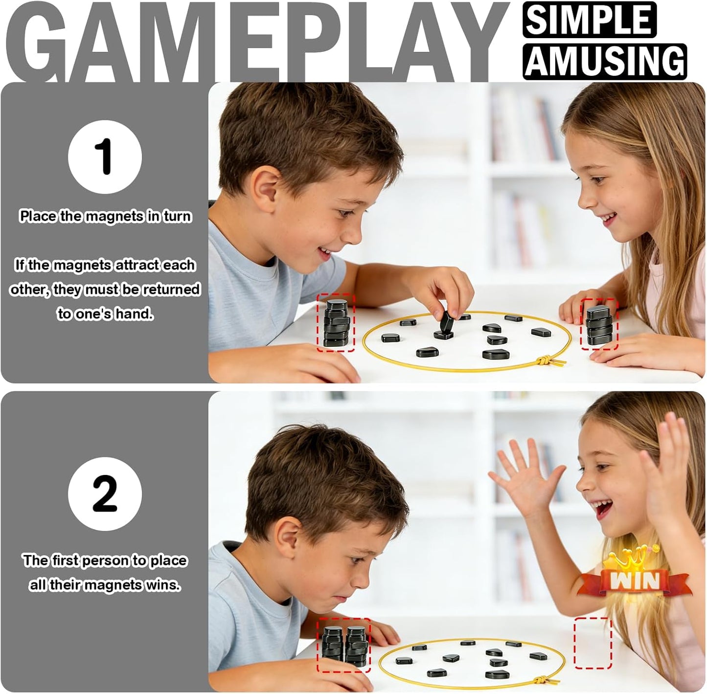 Magnetic Chess Game with String & Stones, Magnet Game for Family & Party & Travel & Camping, Puzzle Strategy Games, Great Gift for Kids & Adults(20 Magnetic)