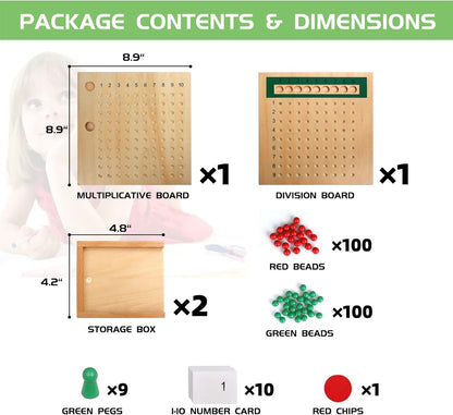 YHZAN Montessori Math Board Learning Multiplication & Division STEM Wooden Educational Toy Manipulative for Homeschooling Classroom Activity