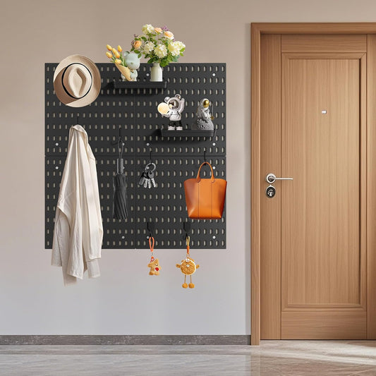 Wall Mount Pegboard Kit - 4 Panels & Accessories, Heavy Duty Modular Organizer for Home, Office, Craft Room & Kids Storage, Space-Saving 11.8"×11.8" DIY Tool Board‌