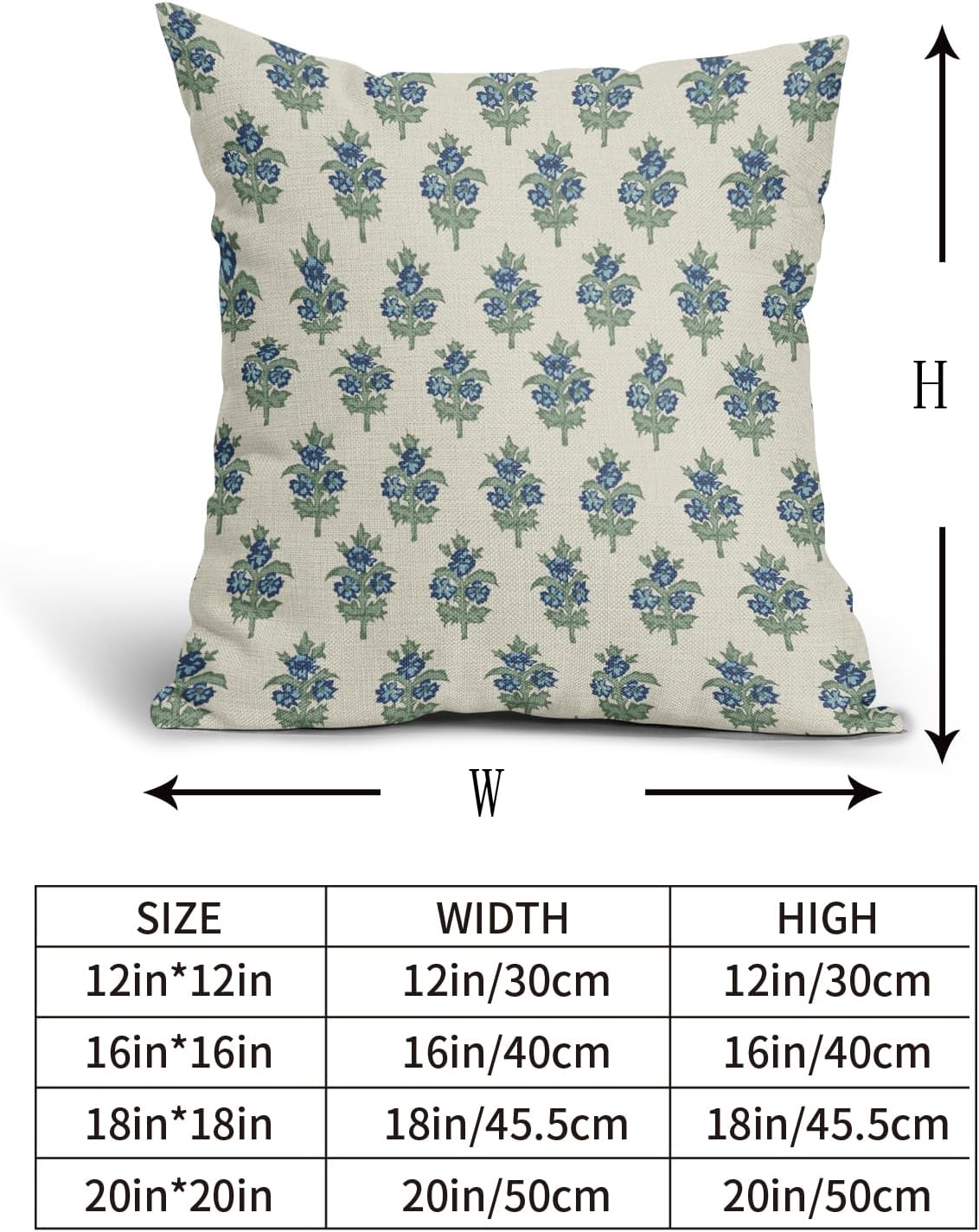 Sage Green Blue Floral Block Print Pillow Covers 18x18 Set of 2 Spring Flower Pattern Decorative Throw Pillowcases Outdoor Rustic Farmhouse Square Cushion Cases Decor for Home Couch Sofa Bed
