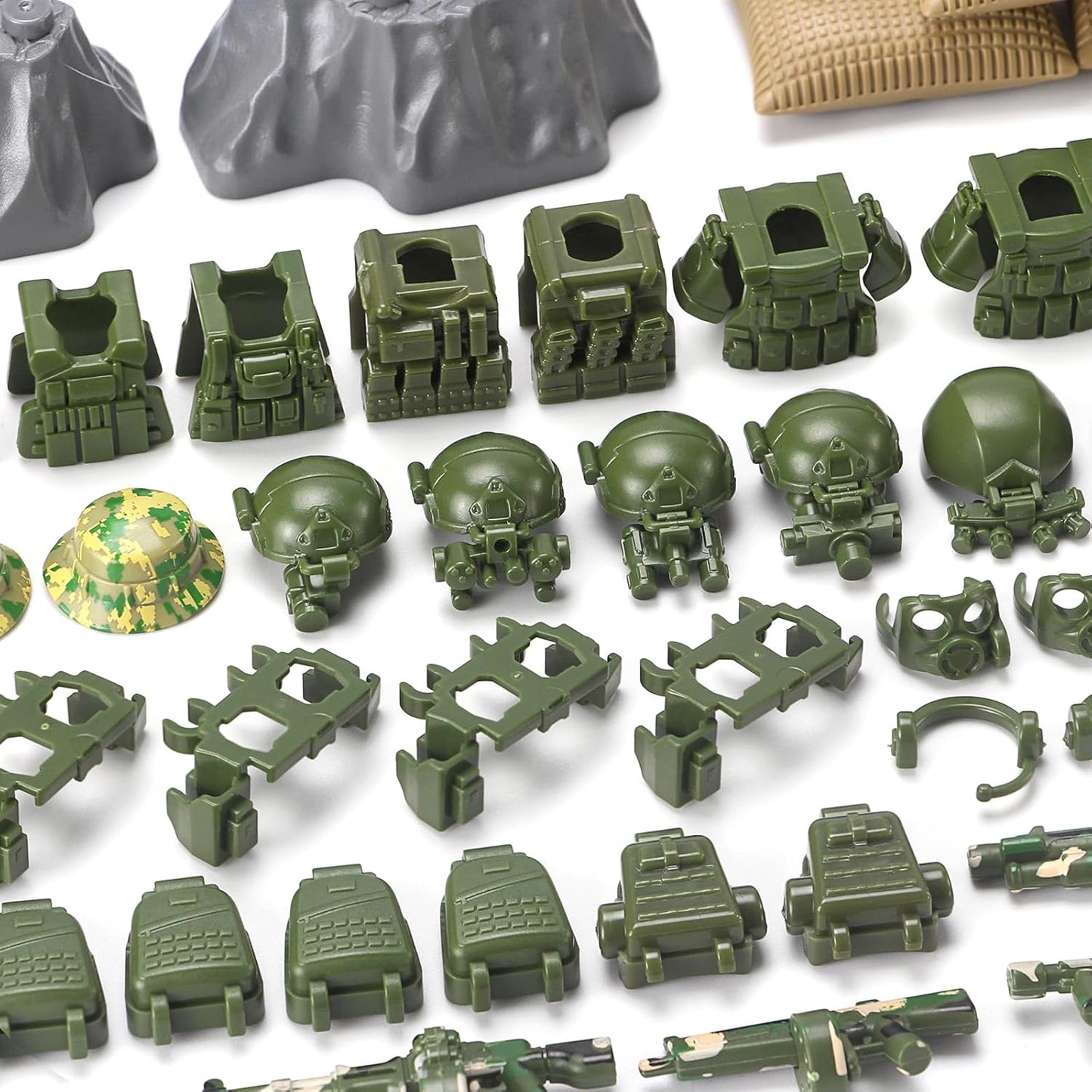 Feleph Military Weapons Pack Accessories for Army Men Figures 200+ PCS Modern Camouflage Soldier Toy Kit Building Blocks Set Combat Suit WW2 Model SWAT Gear Piece Gife for Kids