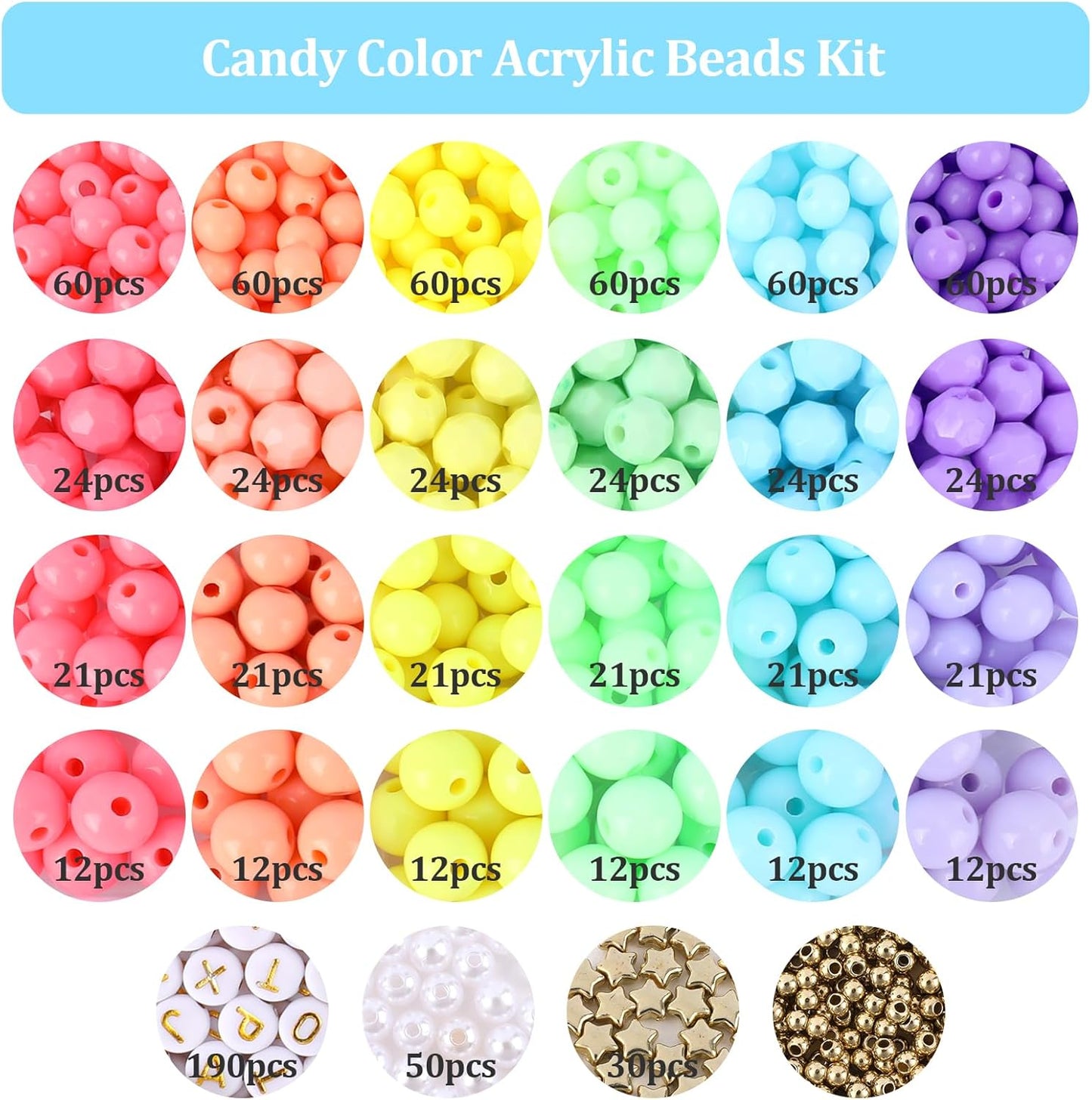 1720+pcs Pony Beads Kit 1830pcs 6 Style Letter Alphabet Beads Rainbow Plastic Pony Bead Bulk Multicolor Kandi Bead Elastic String DIY Crafts Jewelry Making Kit for Bracelets Necklaces