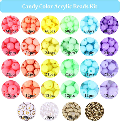 1720+pcs Pony Beads Kit 1830pcs 6 Style Letter Alphabet Beads Rainbow Plastic Pony Bead Bulk Multicolor Kandi Bead Elastic String DIY Crafts Jewelry Making Kit for Bracelets Necklaces