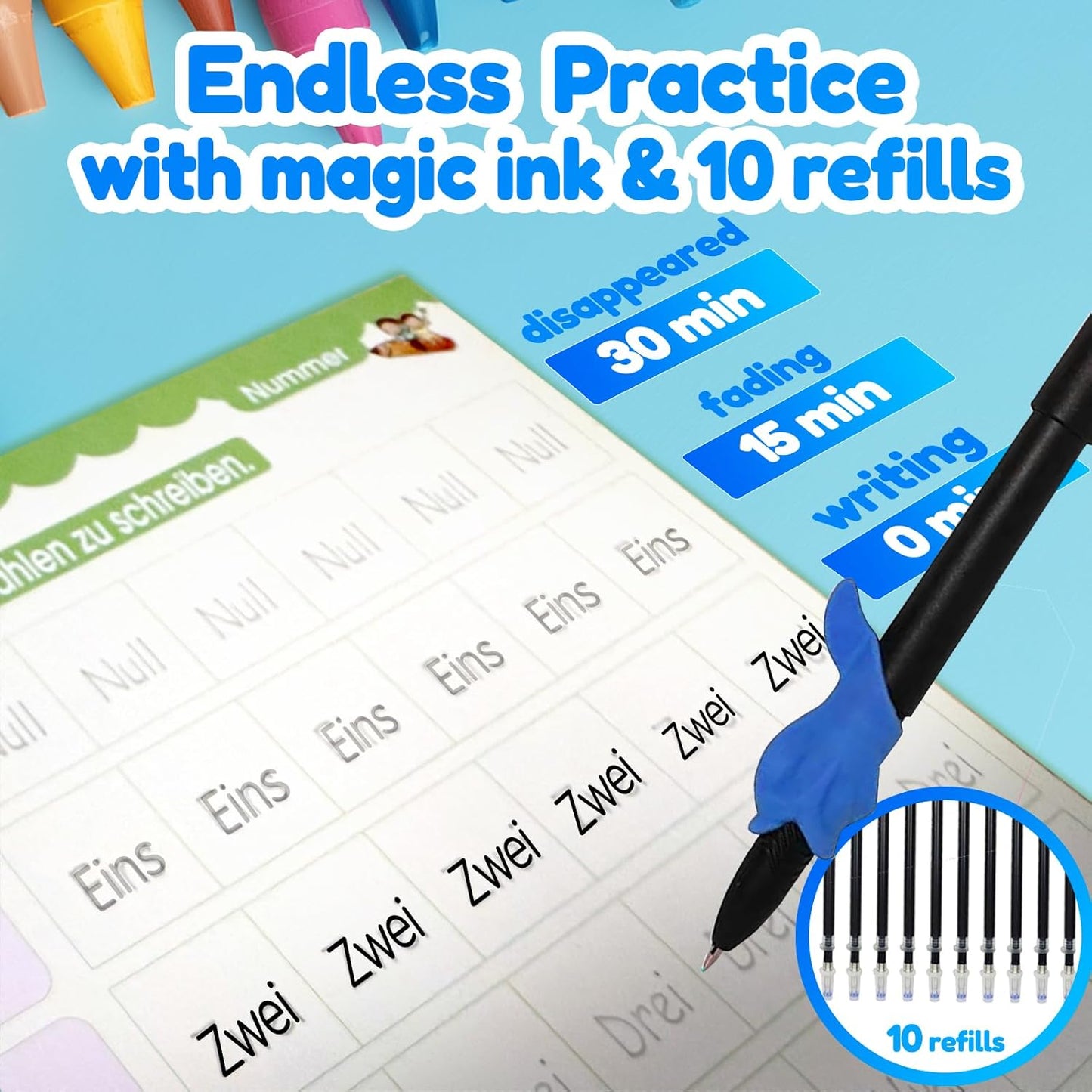 4 Magic Tracing Practice Books – Grooved Handwriting Arabic Copybooks for Kids, Reusable Writing Practice Workbooks Without Tears, Disappearing Ink for Toddlers Preschool Learn (Arabic)