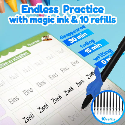 4 Magic Tracing Practice Books – Grooved Handwriting Arabic Copybooks for Kids, Reusable Writing Practice Workbooks Without Tears, Disappearing Ink for Toddlers Preschool Learn (Arabic)