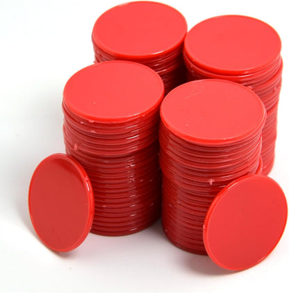 Smartdealspro 100pcs 32mm/1.26 Inch Opaque Plastic Learning Counters Disks Mini Poker Chips Game Tokens with Storage Box (Red)