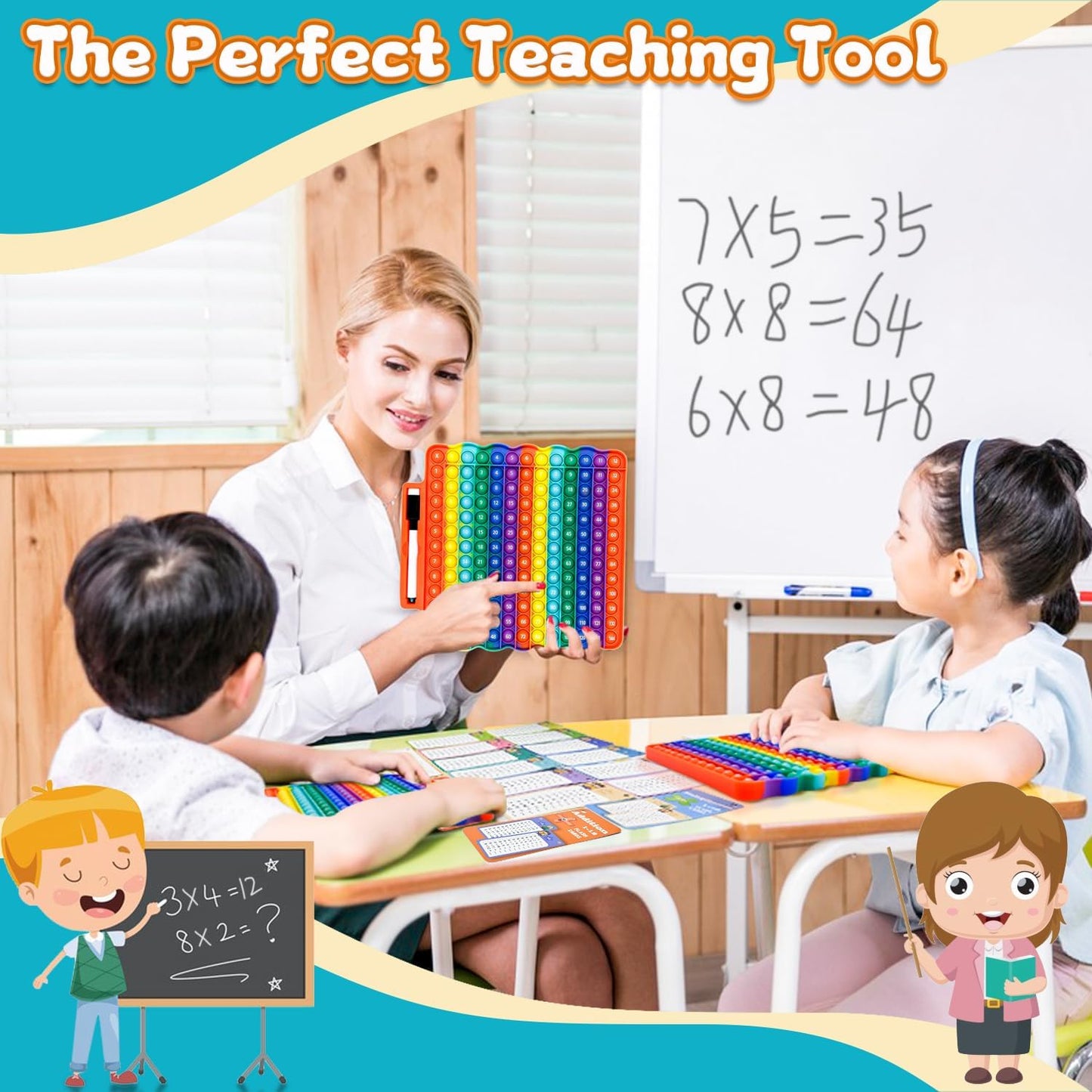 Addition Flash Cards+Multiplication Flash Cards + Fingertip Bubbles Toy, Interesting Math Combination, Math Games for Children Aged 3 +