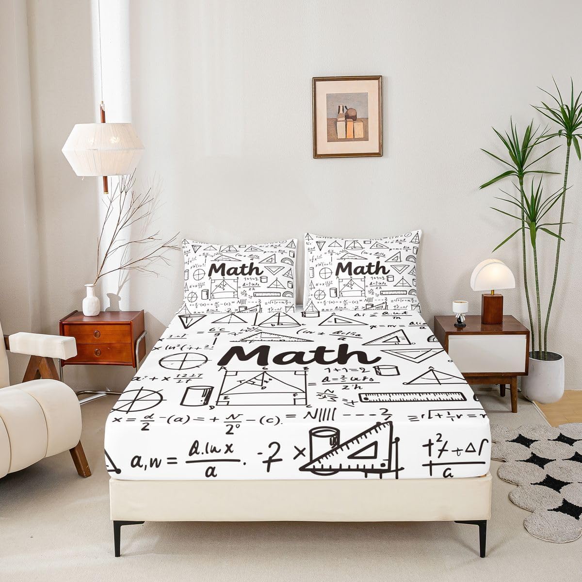 Erosebridal Chemistry Lab Fitted Sheet Twin Size Chemical Equation Bed Sheets for Boys Girls Chemical Elements Science Theme Bed Set Teens Kids Science Students Bedding Set School Dorm Room Decor