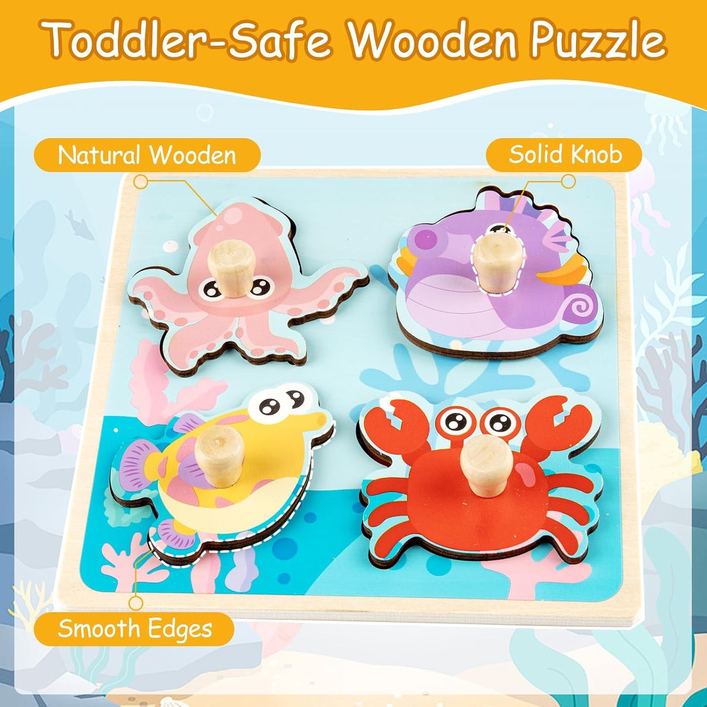 Wooden Puzzles for Toddler Peg Puzzle Toys, Wooden Jigsaw Puzzles Zoo Animal Patterns Puzzle with Handles Educational Montessori Puzzles