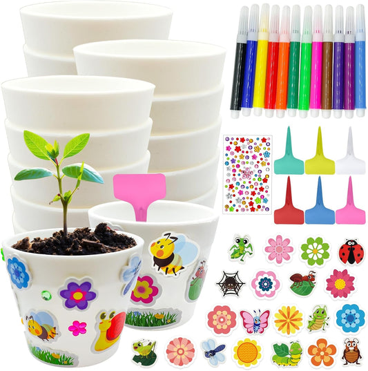 Cinrobiye 30 Set Flower Pot Craft Kit, DIY Flower Pots for Crafts with Stickers Pens Plant Tags, Spring Arts and Crafts Classroom Party Gardening Activity Supplies（Big）