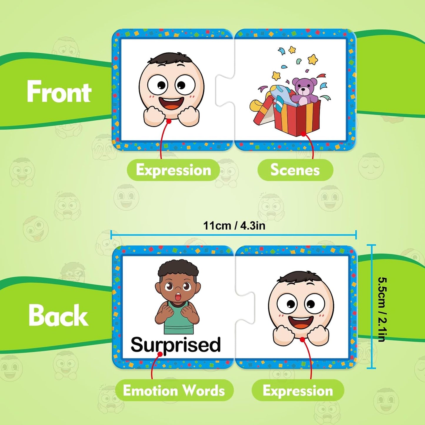 Kasfalci Feelings & Emotions Puzzle Cards,Feelings Chart Toys for Kids,Social Emotional Learning Activities,Speech Therapy Games,ADHD,Autism Learning Materials,Calm Down Corner Supplies for Classroom