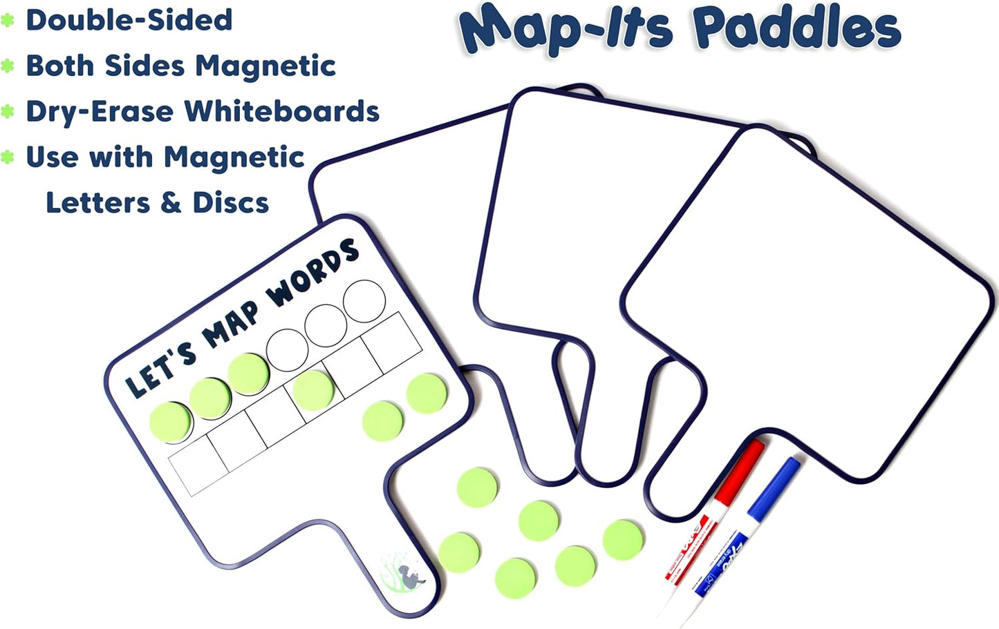 6 Map-Its Paddles for Word Mapping | Hands-On Phonemic Awareness Tool | Magnetic Dry-Erase Paddles for Phonics & Spelling | Structured Literacy & Science of Reading Classroom Resource