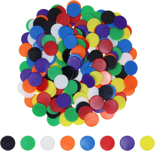 Shapenty 8 Colors 0.6Inch/15mm Small Plastic Learning Counters Chip Disks Counting Discs Markers for Math Practice and Poker Chips Game Tokens with Storage Box, 25PCS/Color, 200PCS