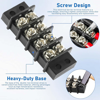 3sets 10 Position Terminal Strips， Dual Screw Terminals Block Strip with 16-14AWG Insulated Fork Wire Connectors for Electrical Wiring