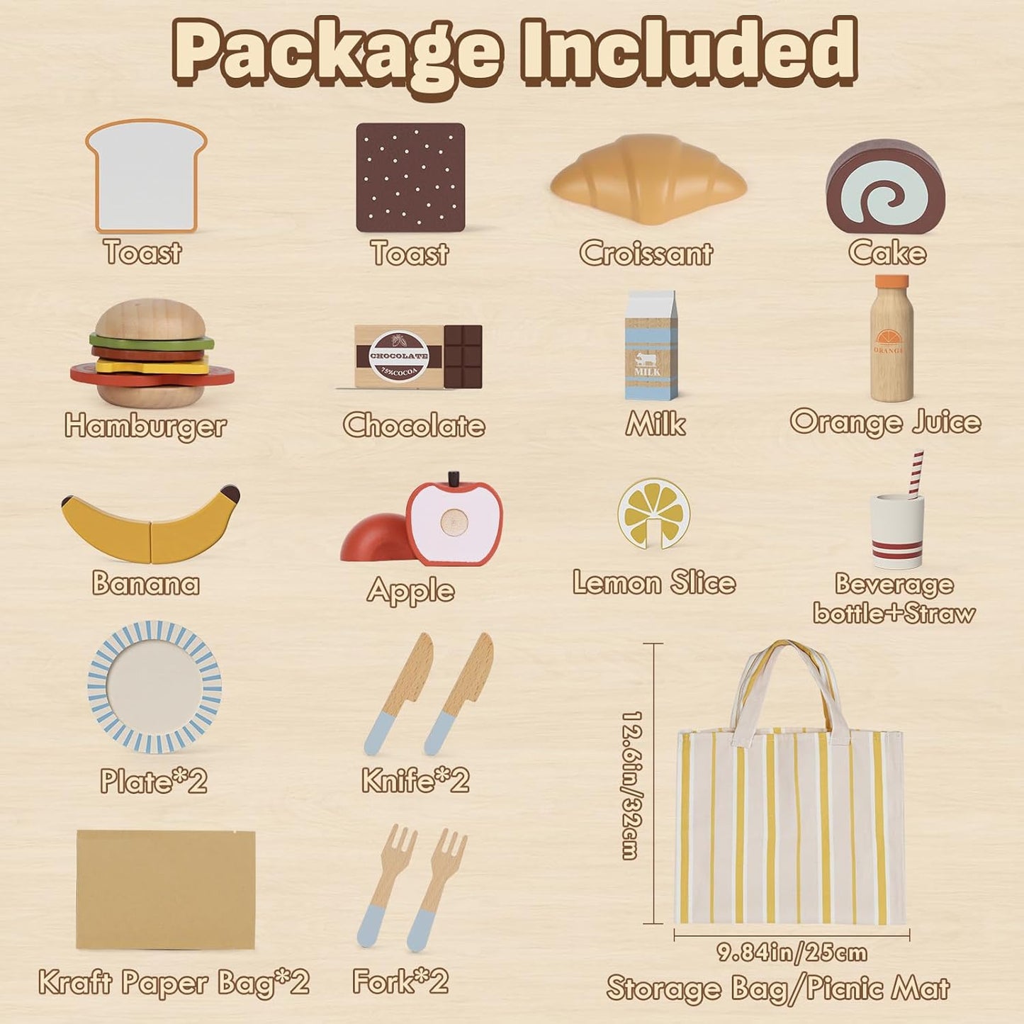 Lehoo Castle Wooden Play Food Set, Toy Food for Toddlers 1-3, Pretend Play Kitchen Accessories, Cutting Food Toys, Montessori Sorting Toys for Kids 3-5 Girls Boys