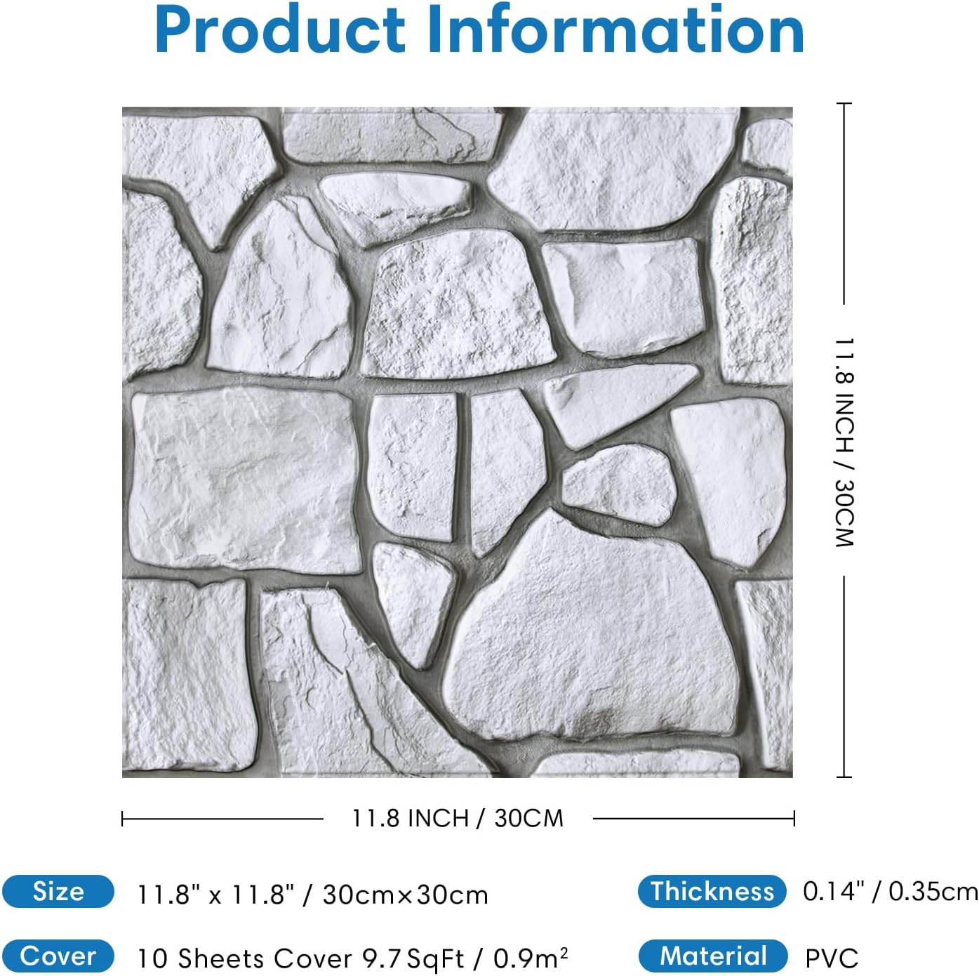 COMSTICKC 3D Faux Gray Stone Wall Sticker Peel and Stick Wall Panels,10 Pcs of 12"X12",Ultra-Light Thin PVC Decorative Tiles Rocks Stone Backsplash Interior Decor,Paintable