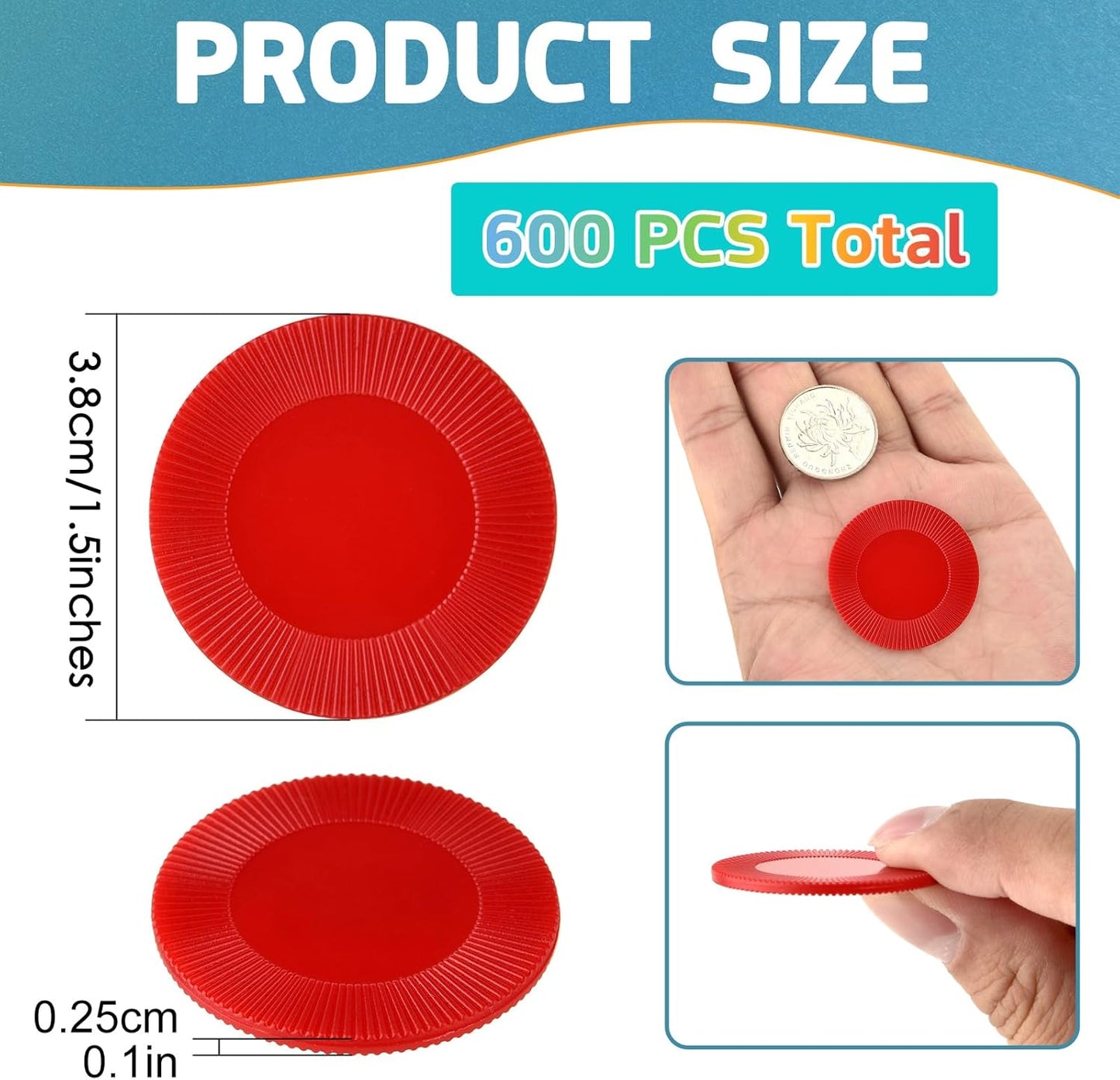 Coopay 600 Pieces Plastic Poker Chips Bingo Chip Bulk Learning Counters Disks Poker Card Game Counting Markers for Math Practice, Game Tokens and Teaching Rewards, 38 mm/ 1.5 Inches (Yellow)