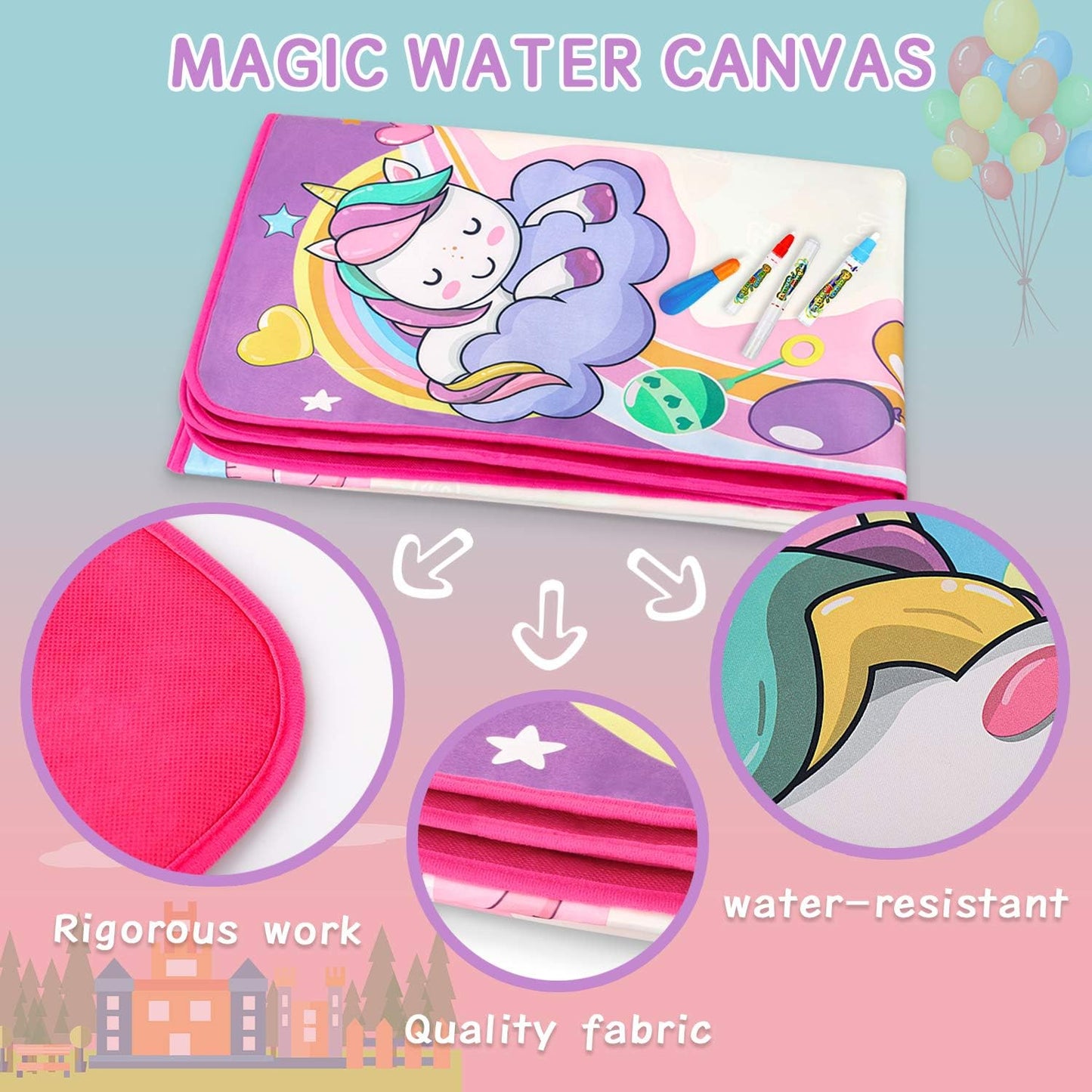 Water Doodle Mat - Kids Painting Writing Doodle Toy Board - Color Doodle Drawing Mat Bring Magic Pens Educational Toys for Age 3 4 5 6 7 8 9 10 11 12 Year Old Girls Boys Age Toddler Gift (Pink)