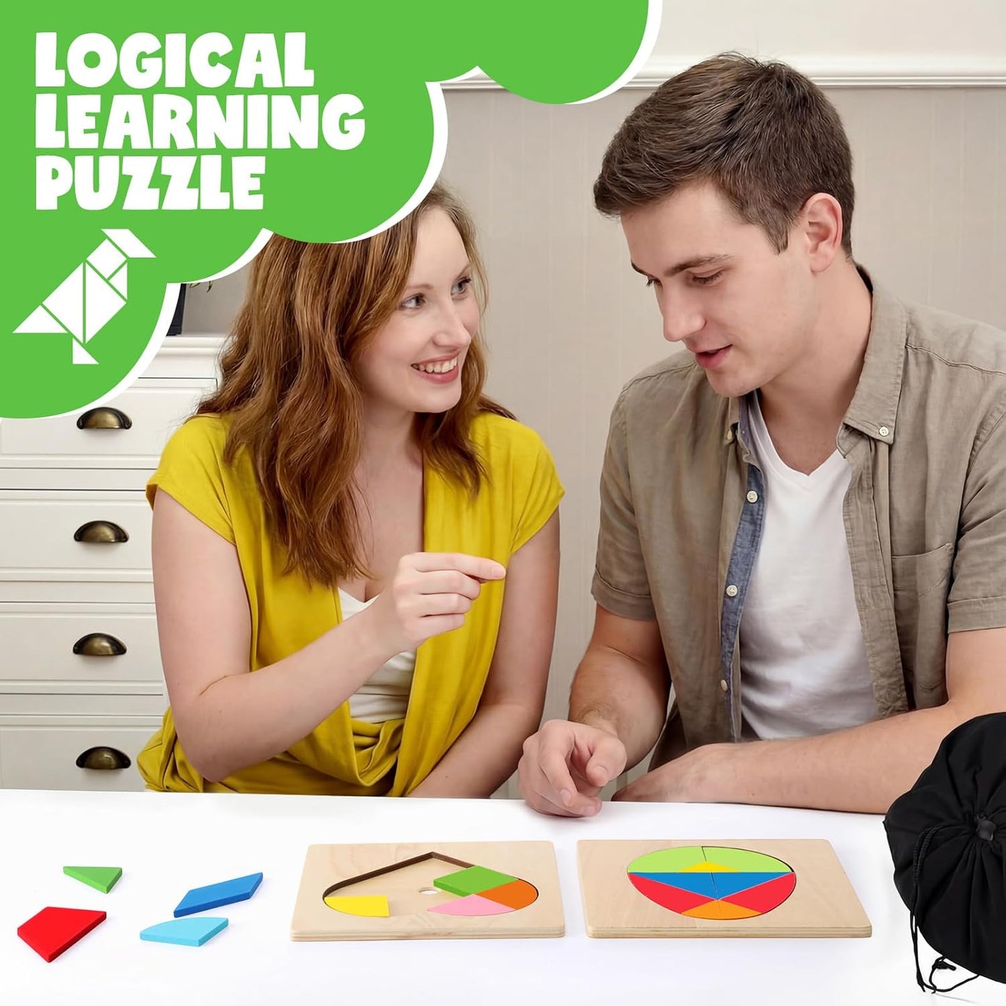 Yunsailing 3 Pack Large Hexagon Tangram Puzzle Wooden Brain Puzzles for Adult Challenge Wood Russian Blocks Brain Teasers Geometric Jigsaw Block Logic Iq Stem Family Graduation Gifts(Vintage)