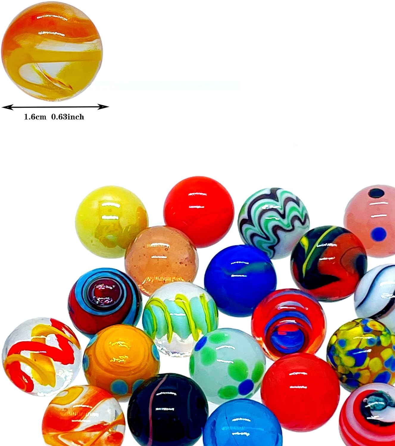 20 Vintage Marbles Bulk for Kids Ages 4-8-12 Hobbyist for Marble Run Track Game Small Marbles Game Toy (16mm) (20pcs)