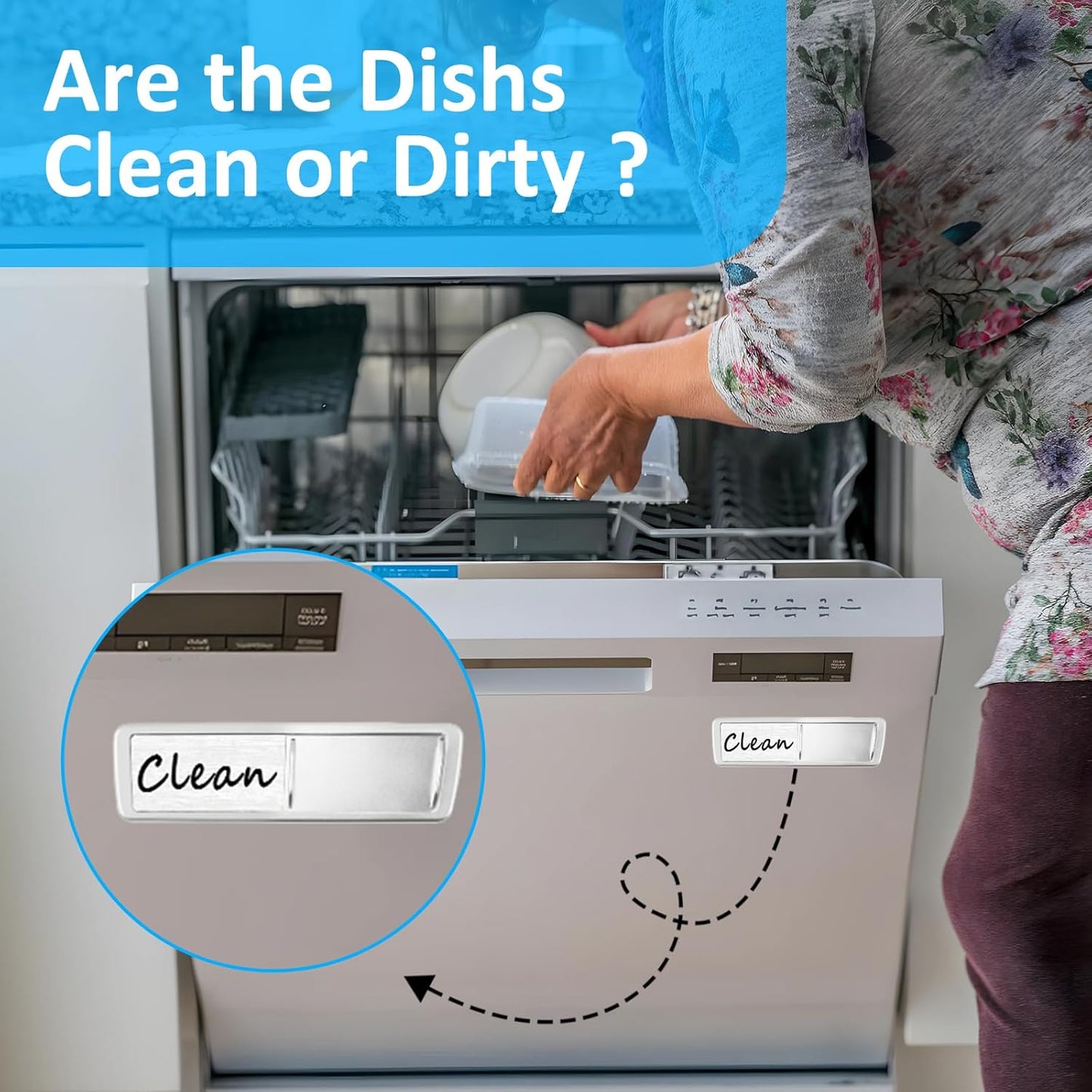 Dishwasher Magnet Clean Dirty Sign, Slide Strong Clean and Dirty Refrigerator Magnet Indicator for Dishwasher, Non-Scratch, Easy to Read, Self-Adhesive for Non-Magnetic Dishwasher（LightGray Brown）