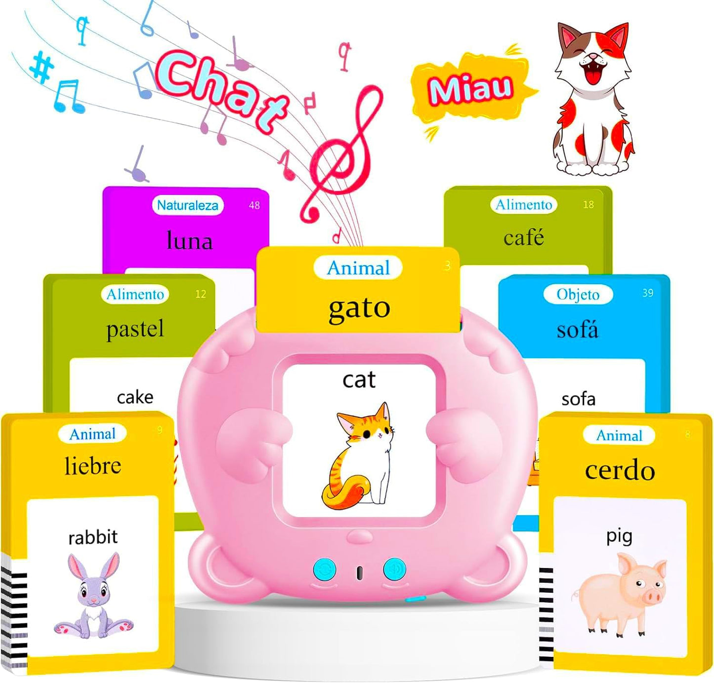 Spanish & English Talking Flash Cards for Toddler, Bilingual Flash Cards Learning Montessori Toys with 224 Sight Words, Speech Therapy Toys for Children Sensory Preschool Education