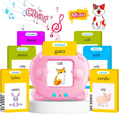Spanish & English Talking Flash Cards for Toddler, Bilingual Flash Cards Learning Montessori Toys with 224 Sight Words, Speech Therapy Toys for Children Sensory Preschool Education