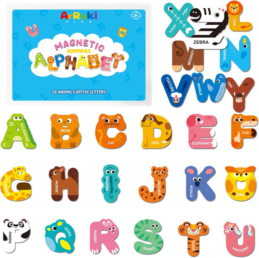 39 PCS Large Magnetic Letters and Numbers, Fridge Magnets for Toddlers 1-3, Cute Animials Alphabet Magnets Kit for Educational Learning