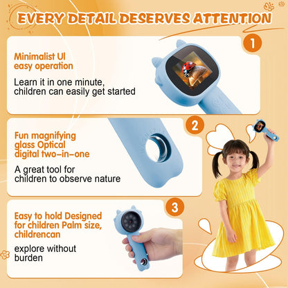 Microscope for Kids 500x Magnification,4X Zoom Mini Pocket Handheld Microscope with 2.0" Screen for Toddlers-STEM Educational Science Kit Toddler for Boys Girls Aged 3-12(Black)