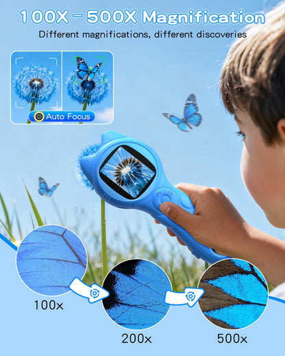 Oripira Kids Microscope Handheld, Autofocus 500X 1080P Microscope for Kids Digital, Mini Portable Pocket Miniscope Kids Toys for Ages 3 4 5 6 7 8 9 10 11 12 Year Old Boys Girls, Pink