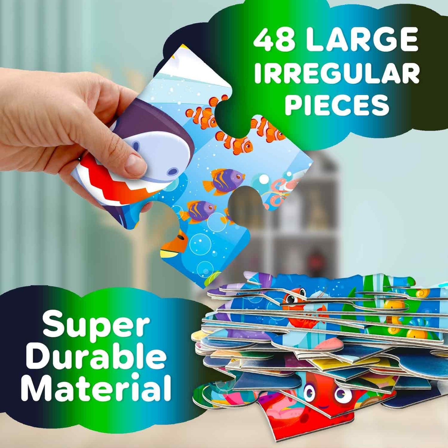 QUOKKA Floor Puzzles for Kids Ages 4-8 – 2x3 FT Giant Search and Find Jigsaw – 48 Large Pieces – Above and Beyond Observational Scene – Educatinal Montessori Toy with Gift Box – Fun Learning Activity